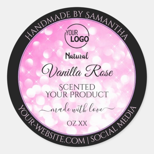 Luxe zwarte roze gelitter-productetiketten toevoeg ronde sticker (Voorkant)