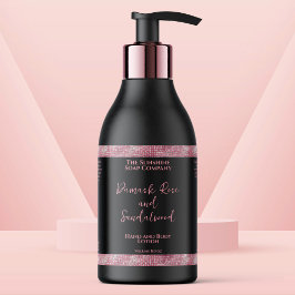 Luxe zwarte & roze glitter cosmetica fles label