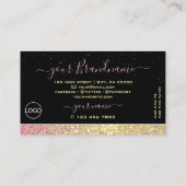 Luxe zwarte roze goudsparkle Glitter Voeg Logo toe Visitekaartje (Achterkant)