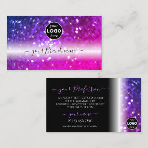 Luxe zwarte roze Paarse spaarglitter met Logo Visitekaartje