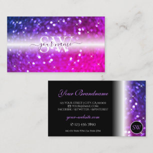 Luxe zwarte roze Paarse sparkle Glitter Initialen Visitekaartje