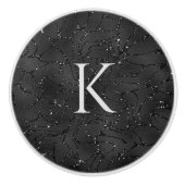 Luxe zwarte textuur met witte sparkles keramische knop (Voorkant)