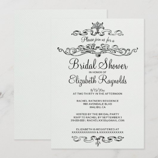 Luxe zwarte & witte bridale Shower-uitnodigingen Kaart (Voorkant / Achterkant)