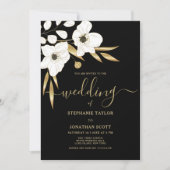 Luxe zwarte witte goudflorale elegant bruiloft kaart (Voorkant)