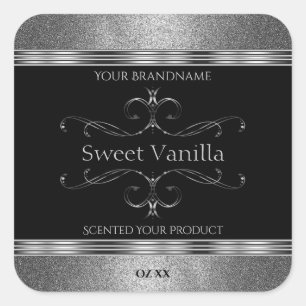 Luxe zwarte zilveren glinsterende sierlijke produc vierkante sticker