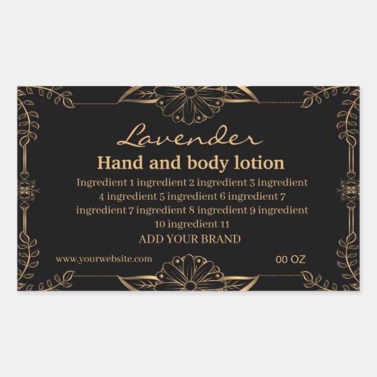 Luxegoud en zwarte ingrediënten rechthoekige sticker (Voorkant)