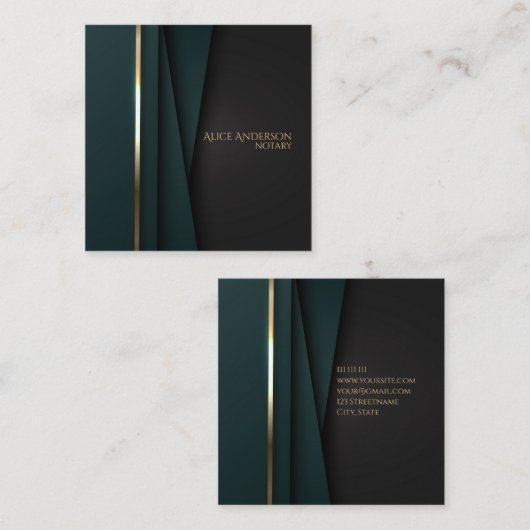 Luxegroen goudelegant notaris eenvoudige glazen vierkante visitekaartje (Voorkant / Achterkant)