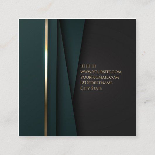 Luxegroen goudelegant notaris eenvoudige glazen vierkante visitekaartje (Achterkant)