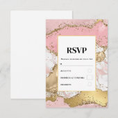 Luxehuwelijk met roze marmerontwerp en roosgoud RSVP kaartje (Voorkant / Achterkant)