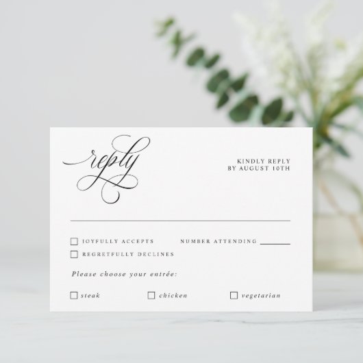 Luxekalligrafie elegant bruiloft Reply RSVP-kaart RSVP Kaartje (Staand voorkant)