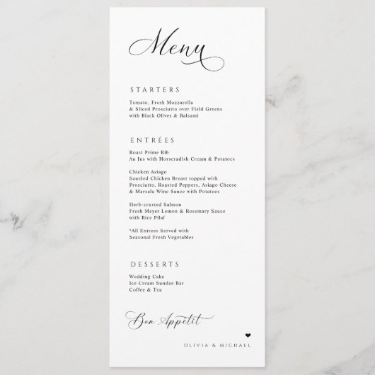 Luxekalligrafie Elegant Wedding Reception Menu (Voorkant)