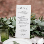 Luxekalligrafie Elegant Wedding Reception Menu<br><div class="desc">Luxury Calligraphy Script Wedding Dinner Menu: dit elegante, maar eenvoudige trouwmenu bevat een prachtig kalligrafiekscript. Het is perfect voor het toevoegen van die speciale aanraking aan uw receptietafels. De rug houdt je initialen en trouwdatum vast. U kunt tekst aan de rug toevoegen of schrappen door "verder aan te passen" te...</div>