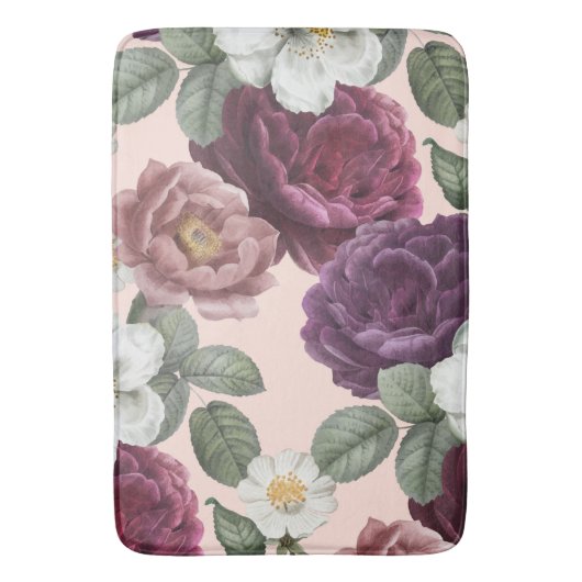 Luxekant Florals Roos Paars Badmat (Voorkant Verticaal)