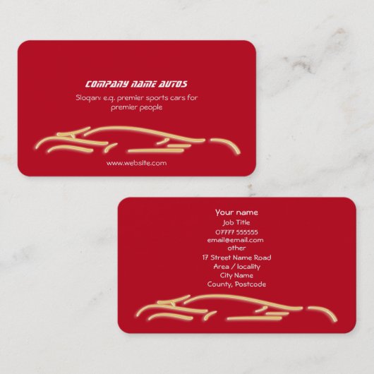 Luxekar logo - Gold Sportscar, rode sjabloon Visitekaartje (Voorkant / Achterkant)
