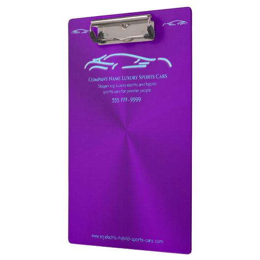 Luxekar-logo - Ice Blue-sportauto op paars Klembord (Links)