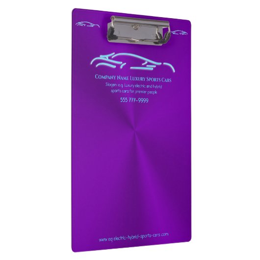 Luxekar-logo - Ice Blue-sportauto op paars Klembord (Rechts)