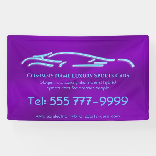 Luxekar-logo - Ice Blue-sportauto op paars Spandoek (Horizontaal)