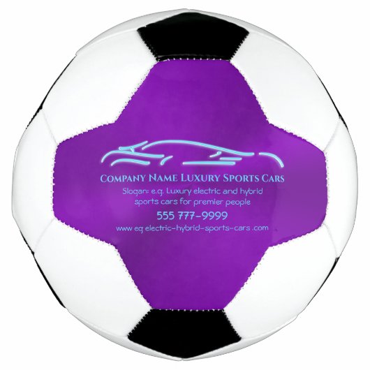 Luxekar-logo - Ice Blue-sportauto op paars Voetbal (Voorkant)