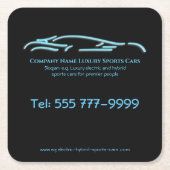 Luxekar-logo - Ice Blue-sportauto op zwart Kartonnen Onderzetters (Voorkant)