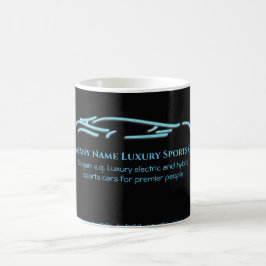 Luxekar-logo - Ice Blue-sportauto op zwart Koffiemok