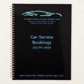 Luxekar-logo - Ice Blue-sportauto op zwart Planner (Voorkant)