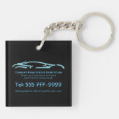 Luxekar-logo - Ice Blue-sportauto op zwart Sleutelhanger (Achterkant)