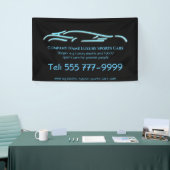 Luxekar-logo - Ice Blue-sportauto op zwart Spandoek (Beurs)