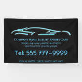 Luxekar-logo - Ice Blue-sportauto op zwart Spandoek (Horizontaal)