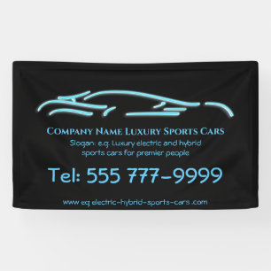 Luxekar-logo - Ice Blue-sportauto op zwart Spandoek