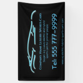 Luxekar-logo - Ice Blue-sportauto op zwart Spandoek (Verticaal)