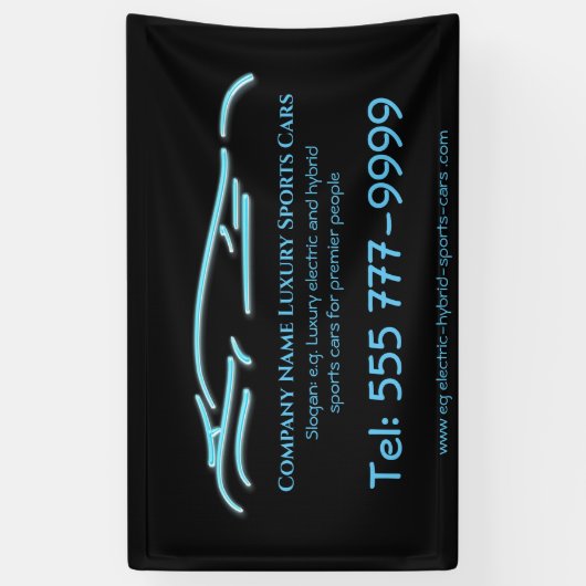 Luxekar-logo - Ice Blue-sportauto op zwart Spandoek (Verticaal)