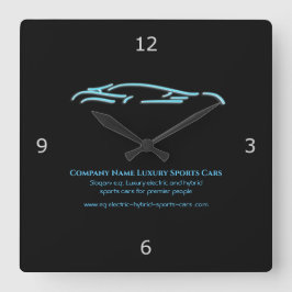 Luxekar-logo - Ice Blue-sportauto op zwart Vierkante Klok