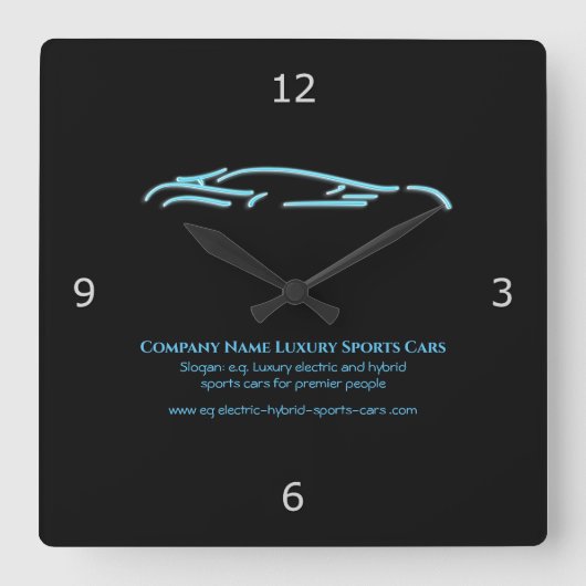 Luxekar-logo - Ice Blue-sportauto op zwart Vierkante Klok (Voorkant)