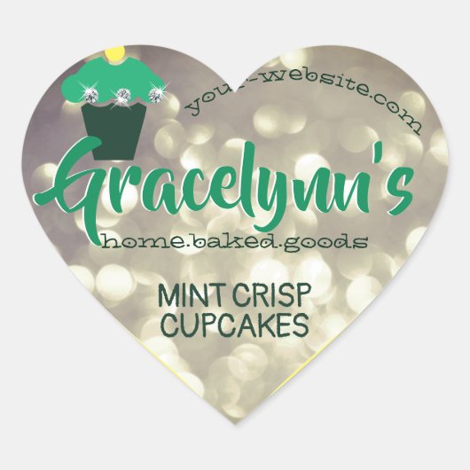 Luxeklam Mint Green Grey Glitter Cupcake Baking Hart Sticker (Voorkant)