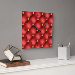 Luxeklok van rood en gouddiamant vierkante klok