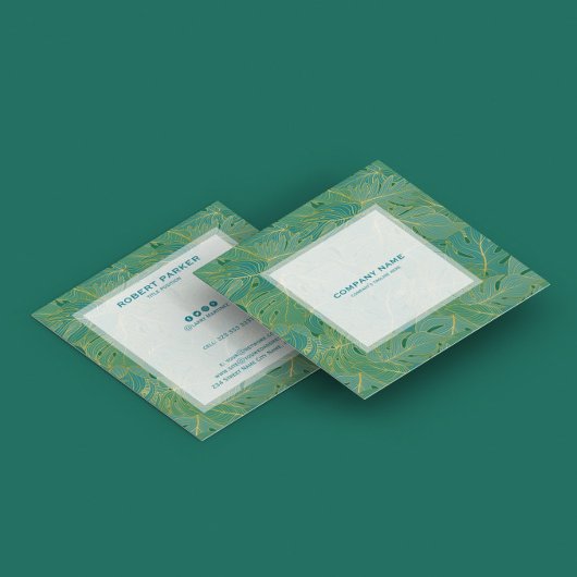 Luxekonie en goudpalmbladeren patroon vierkante visitekaartje