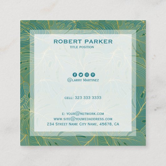 Luxekonie en goudpalmbladeren patroon vierkante visitekaartje (Achterkant)