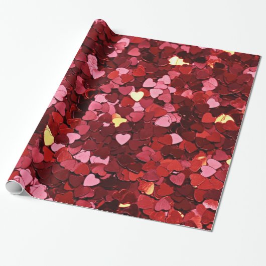 Luxekool Rood en goudglitter harten Cadeaupapier (Uitgerold)