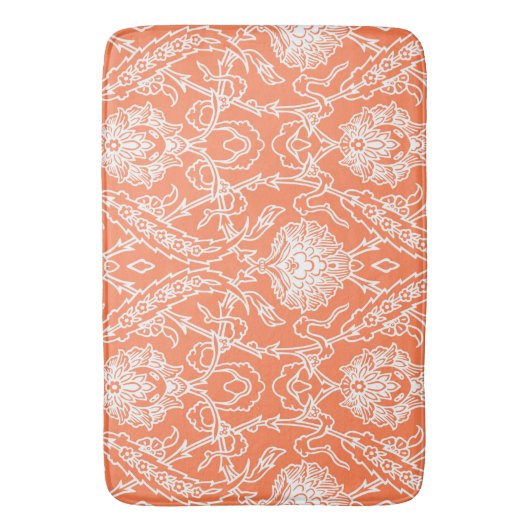 Luxekoraal en White Damask Pattern Decoratief Badmat (Voorkant Verticaal)