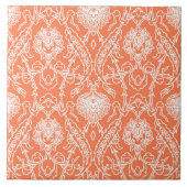 Luxekoraal en White Damask Pattern Decoratief Tegeltje (Voorkant)