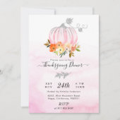 Luxekroze en Silver Pumpkin Thanksgiving Dinner Kaart (Voorkant)