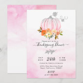 Luxekroze en Silver Pumpkin Thanksgiving Dinner Kaart (Voorkant / Achterkant)