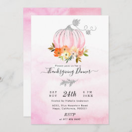 Luxekroze en Silver Pumpkin Thanksgiving Dinner Kaart