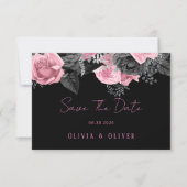 Luxekroze en zwarte Floral Inking Wedding Save T Save The Date (Voorkant)