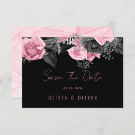 Luxekroze en zwarte Floral Inking Wedding Save T Save The Date