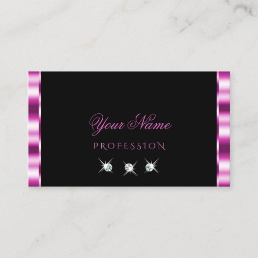 Luxekroze en zwarte mousserende diamanten stijlvol visitekaartje (Voorkant)