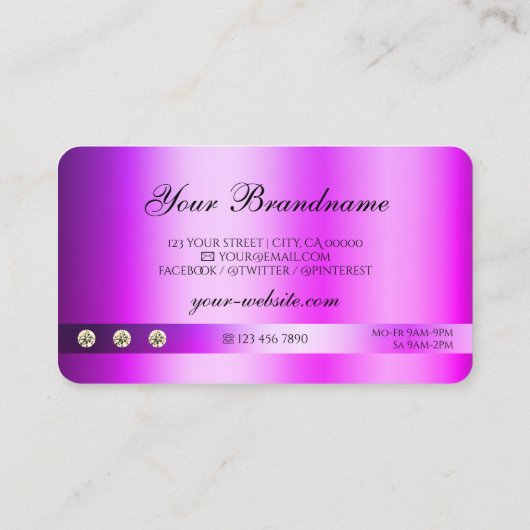 Luxekroze Paarse glitter met diamanten en Logo Visitekaartje (Achterkant)