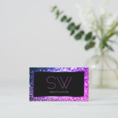 Luxekroze Paarse Ombre Sparkle Glitter Monogram Visitekaartje (Staand voorkant)