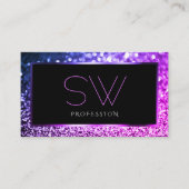 Luxekroze Paarse Ombre Sparkle Glitter Monogram Visitekaartje (Voorkant)