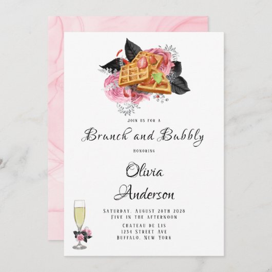 Luxekroze zwarte flora inktBrunch en breekbaar Kaart (Voorkant / Achterkant)